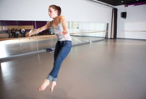 Dancer in the new black box studio at Hoosac Valley Regional Middle & High School. 