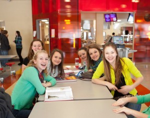 Students in the newly renovated cafeteria at Hoosac Valley Regional Middle and High School.